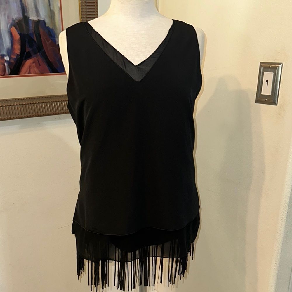Chico’s Black Label Sleeveless Fringe Top Size 1-Med - Picture 3 of 10